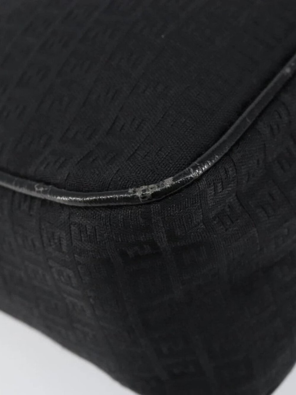 FENDI Zucchino Canvas Shoulder Bag Black Silver - Picture 12 of 16